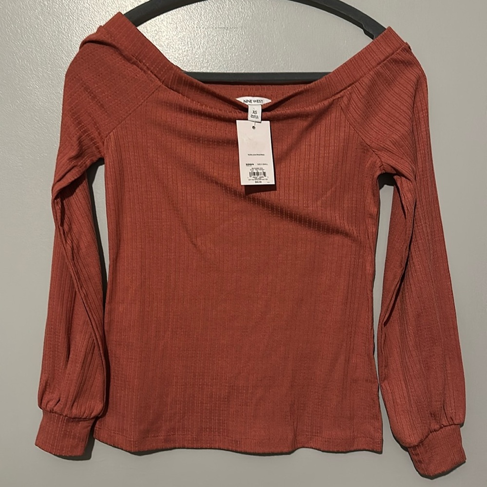 NWT Nine West off the shoulder knit top shabby rose size X-SMALL